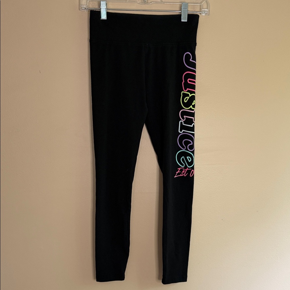 Justice Black Leggings with Neon Multicolor Side Logo